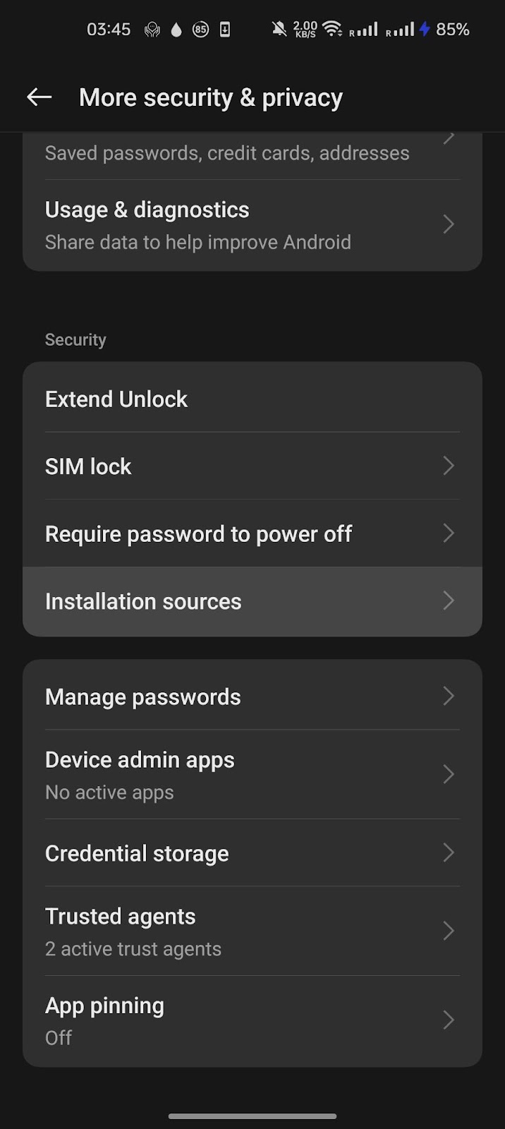 Android-Einstellungen: Installation aus unbekannten Quellen zulassen